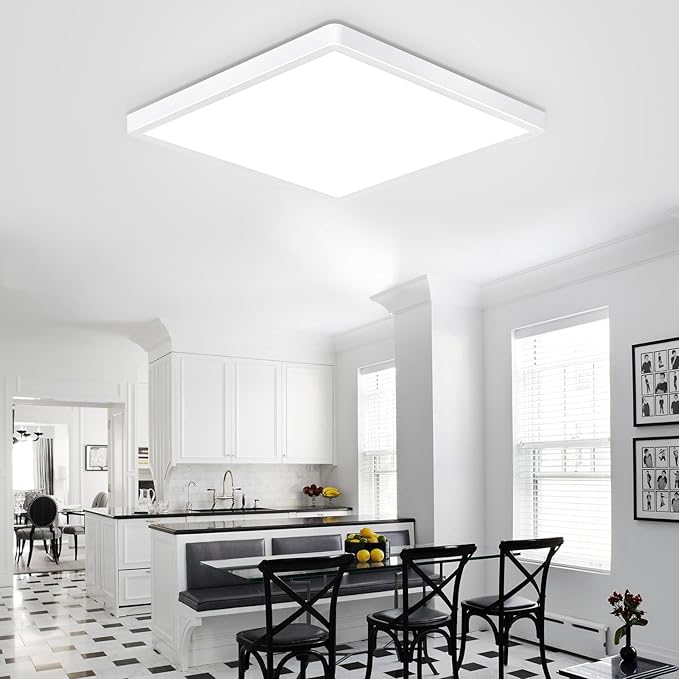12 Inch 24W LED Flush Mount Ceiling Light Fixtures, 3000K/4000K/6000K Adjustable Square LED Ceiling Light, 2800LM Flat Panel Ceiling Light Fixture for Hallway, Kitchen, Bedroom (White-6 Pack)