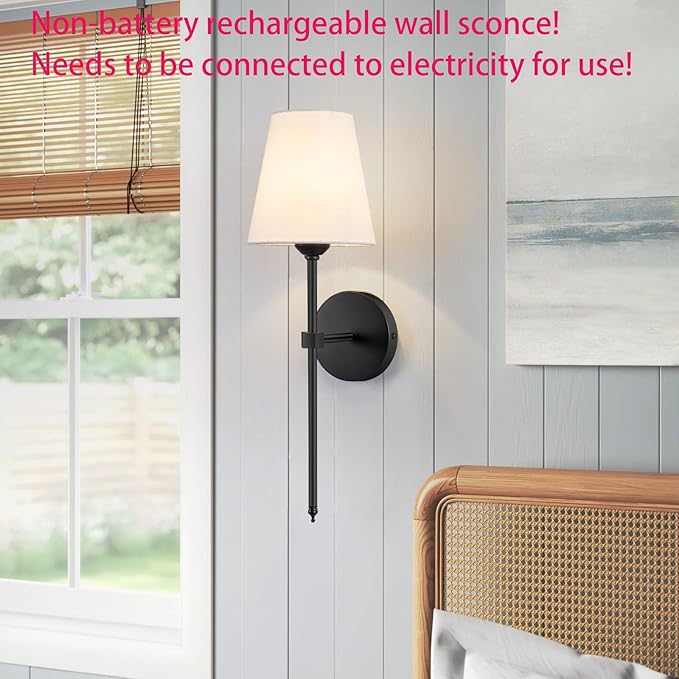 KUAUGST Wall Sconces Sets of 2, Retro Industrial Wall Lamps, Bathroom Vanity Sconces Wall Lighting with White Fabric Shade, Suitable for Bedroom Living Room Corridor Kitchen