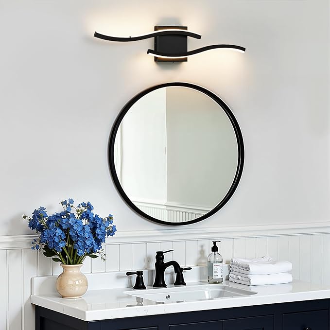 WOSHITU Bathroom Vanity Lights Over Mirror: 23.6 Inch 24W Black LED Bathroom Lighting Fixtures 5CCT Dimmable 2700-5000K Vanity Lighting Modern Bath Sconces Wall Light for Mirror Bedroom Living Room