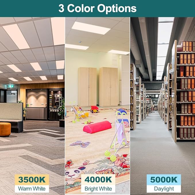 kadision 2x4 LED Flat Panel Light 5000K/4000K/3500K, 60W 50W 40W 30W 25W Adjustable, 6600LM 0-10V Dimmable Drop Ceiling Lights, 100-277V ETL-Listed, 2-Pack