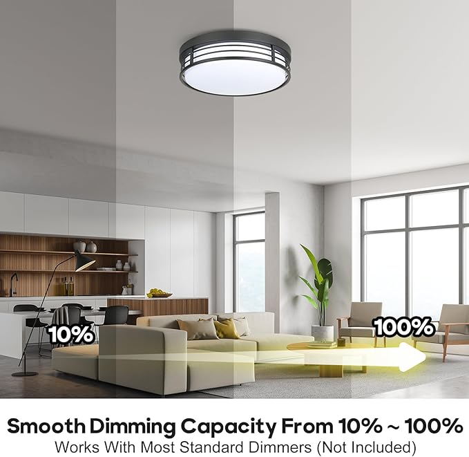 WISBEAM 13 Inch Matte Black Flush Mount Ceiling Light, 23W LED Ceiling Lighting Fixture with 5CCT(2700K/3000K/3500K/4000K/5000K), Dimmable LED Light Fixtures Ceiling Mount for Kitchen Bathroom Hallway