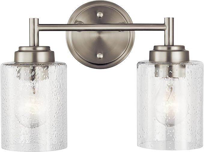 Kichler Winslow 12.75" Vanity Light in Brushed Nickel, 2-Light Transitional Bathroom Light with Clear Seeded Glass. (12.75" W x 9.25" H), 45885NI