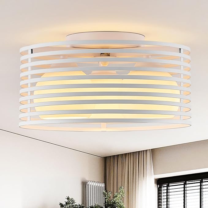 Modern Industrial Semi Flush Mount Ceiling Light, 3-Light White Farmhouse Ceiling Light Fixture with Glass Shade, Hallway Lighting Fixture for Kitchen, Bedroom, Bathroom, Foyer, Laundry room 12.79in