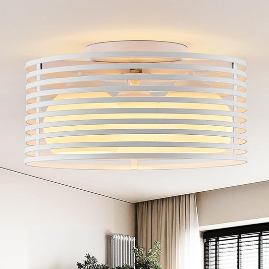 Modern Industrial Semi Flush Mount Ceiling Light, 3-Light White Farmhouse Ceiling Light Fixture with Glass Shade, Hallway Lighting Fixture for Kitchen, Bedroom, Bathroom, Foyer, Laundry room 12.79in
