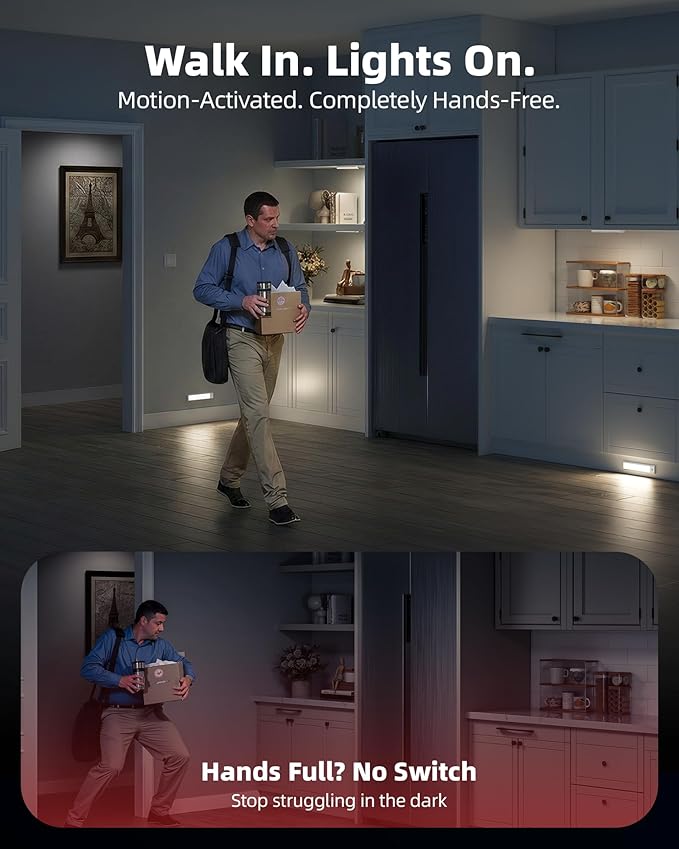 8inch Under Cabinet Lighting Wireless, 3-Pack Rechargeable Battery Motion Sensor Light Indoor, LED Closet Lights USB Charging, 3 Color Dimmable Under Cabinet Lights for Kitchen, Cabinet, Wardrobe.