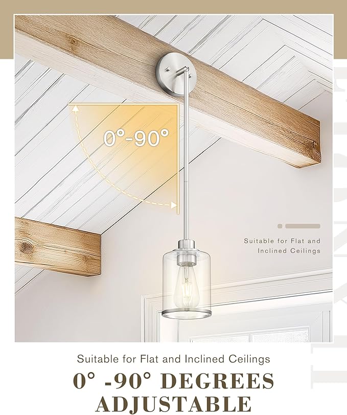 Beionxii Brushed Nickel Pendant Lights Kitchen Island, Hanging Lights Fixtures with Clear Glass, Kitchen Pendant Lighting Over Island, Hanging Lights for Sink, Dining Room, Entryway, BX-PL02BN-CG