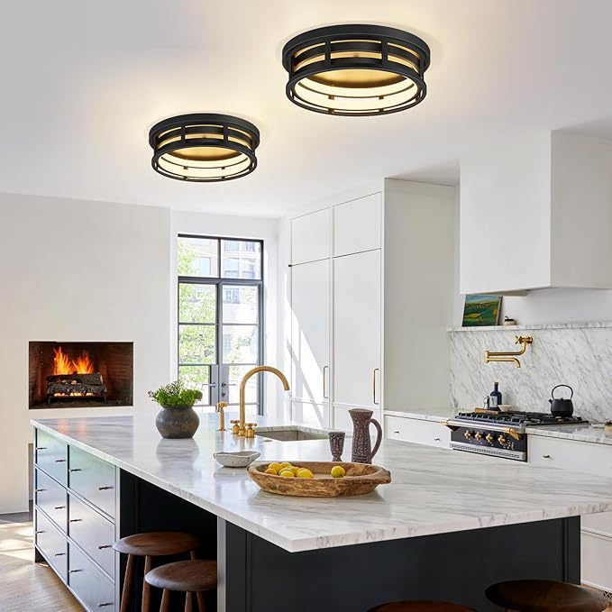 LED 13 inch Flush Mount Ceiling Light Fixture,Black Hallway Light Fixtures Ceiling,Light Fixtures Ceiling Mount for Farmhouse,Kitchen,Hall (2 Pack