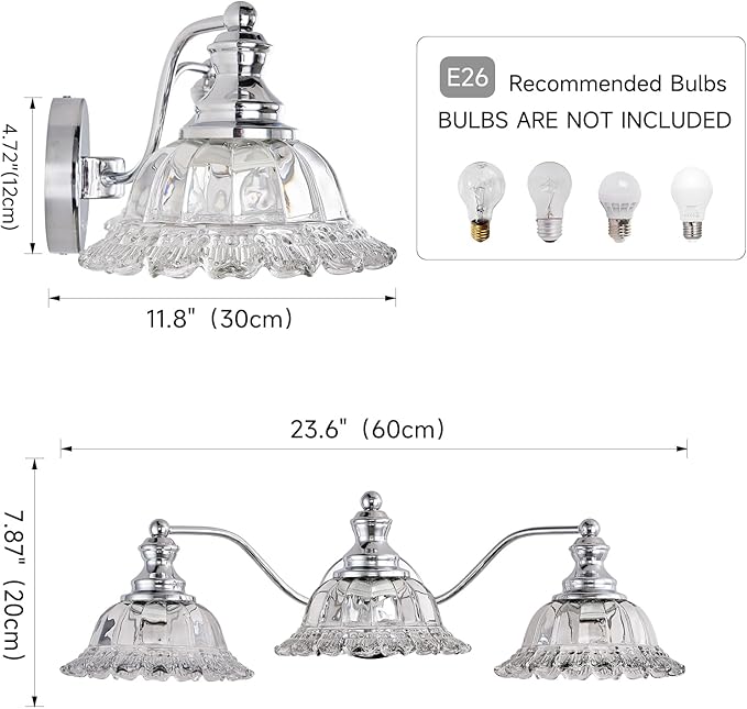 XIEDUN Chrome Vanity Light 3 Light Bathroom Lights Vanity Lights for Bathroom Bathroom Light Fixtures