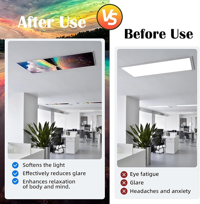ANGSYLTH 8 Pcs Fluorescent Light Covers - 4 x 2 Feet Covers for Ceiling Lights, Magnetic Light Filters for Classroom, Office, Hospitals, Home (Sunset)