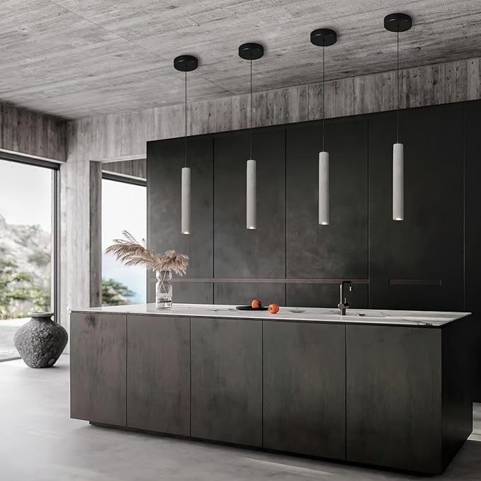 Concrete Linear Pendant Light,Modern Industrial Hanging Cement Pendant Lighting Fixture for Kitchen Island Dinning Room Bedroom Bedside Table Small Pendant Lights(1-Pack)