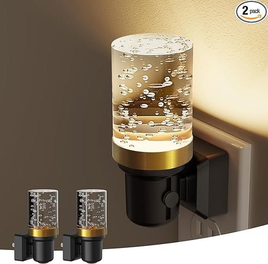 L LOHAS LED Night Light, Dimmable Bubble Night Lights Plug into Wall, 2 Pack Automatic Night Lights Plug in with Auto Light Sensor, Adjustable Brightness 3000K LED Night Light, for Bedroom Hallway Hom