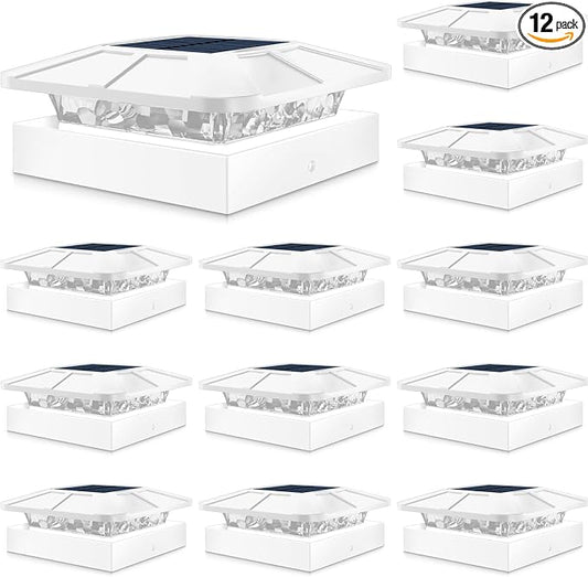 Peasur 4x4 Solar Post Cap Lights Outdoor with 3 Modes, 12 Packs White Fence Light Solar Powered Waterproof for Wood/Vinyl Posts for Deck Yard Garden Patio Outside