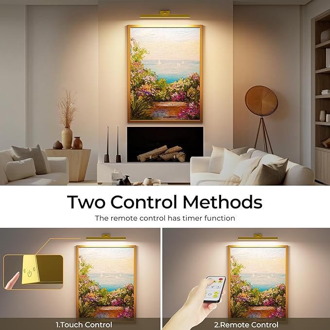 Afyuol Picture Lights Wall Light 16in CCT Gallery Light | Battery Operated, Timer, Remote Control, Adjustable Brightness, Long Lasting, for Wall, for Paintings, for Living Room, Art, Dartboard, Decor
