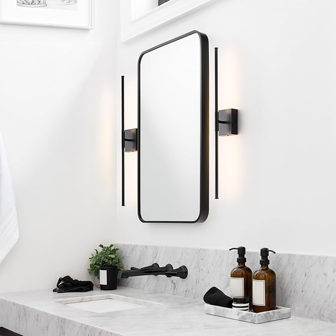 JONATHAN Y 28" Black Modern Dimmable Integrated LED Wall Sconce, Metal Vanity Light for Bathroom Mirror Bedroom Hallway, Sleek Hardwired Wall Lamp Fixture, 3000K (JYL7022C-SET2)
