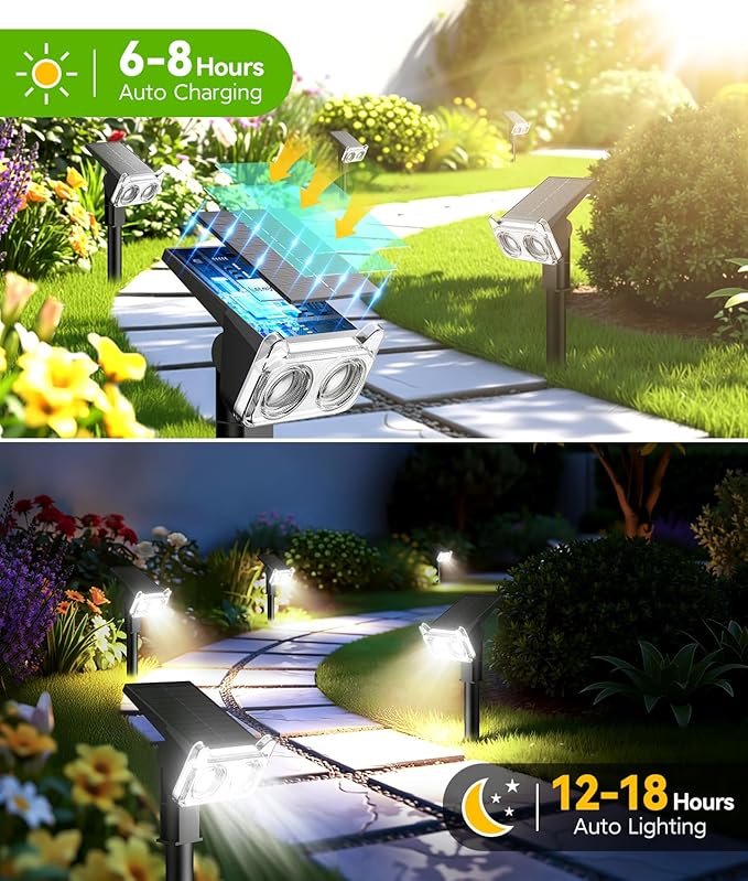 LETMY Solar Lights Outdoor Waterproof IP65, 4 Pack Solar Spot Lights Outdoor With 14 Big LEDs, 2-in-1 Wall Lights & 2 Modes Solar Powered Landscape Spotlights for Garage Pathway Yard Decor Garden Gift