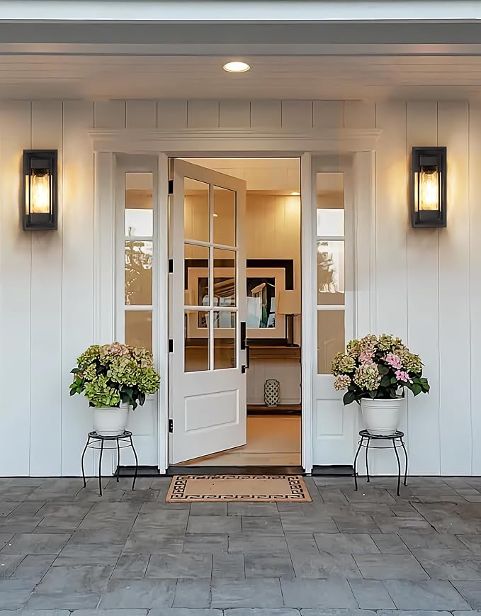 PARTPHONER Modern Outdoor Light Fixture, Exterior Wall Sconce Waterproof Porch Light, Outside Lamp for House with Water Glass for Garage Doorway