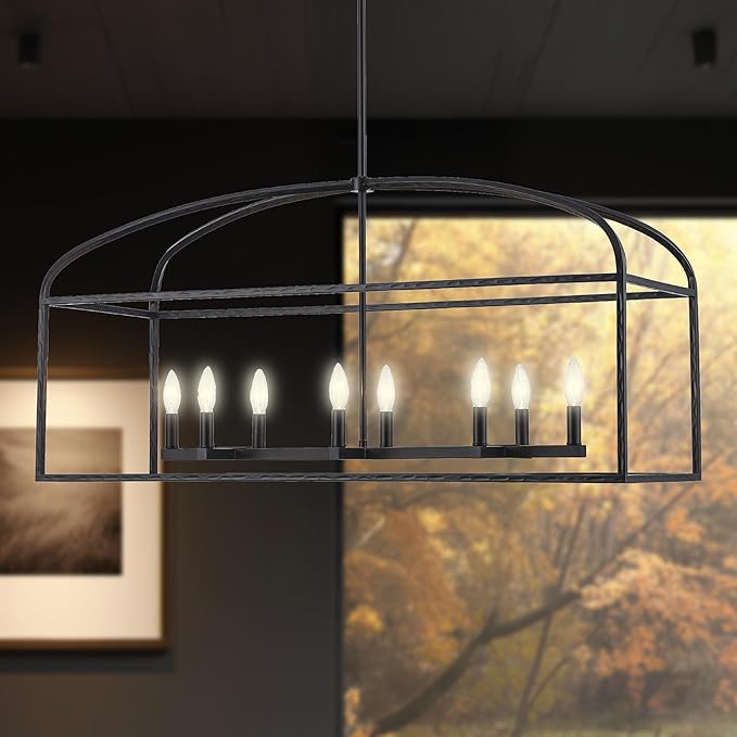Asher Hamilton AHP-210BK Montclair 40 Inch Pendant Light | Adjustable 18.9 to 57.6 Inch Height | E12 Candelabra Base | Dry Rated for Indoor Use Only | Black Finish (Black, 8-Light Chandelier)
