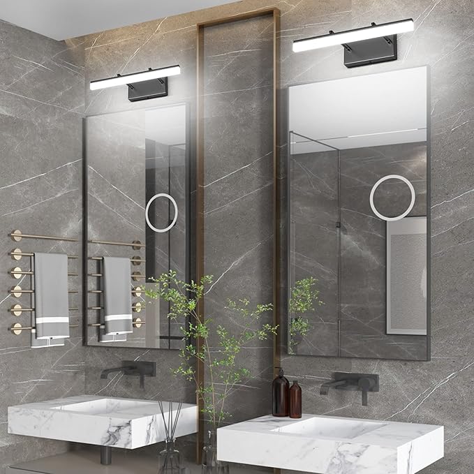 Aipsun 15.7 inch LED Vanity Lights Adjustable Bathroom Wall Light Fixtures Bathroom Lighting Fixture Over Mirror Black Modern Vanity Lighting 5500K
