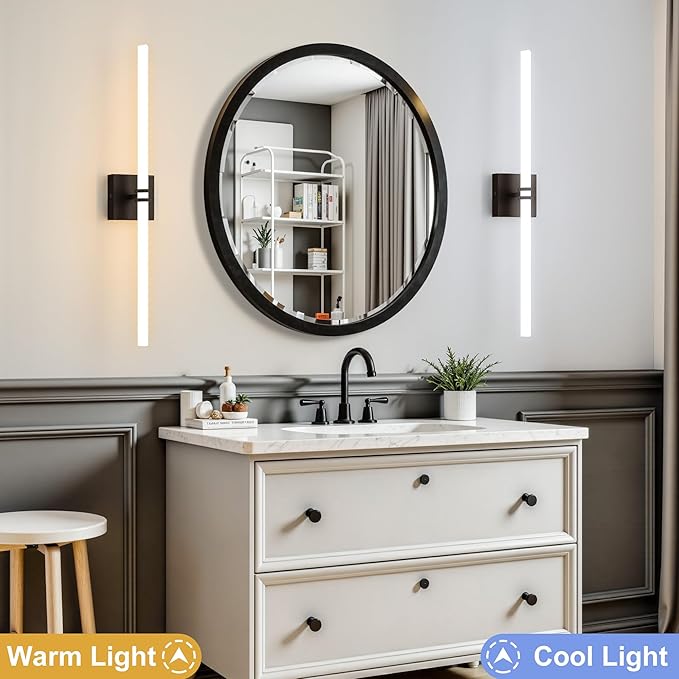 Bathroom Light Fixtures,Black 28W LED 360° Full Lighting Modern Wall Sconce Vanity Light with 5-Color Dimmable 3000K-6000K, 29.92inch Vanity Lighting for Bath, Powder Room, Bedroom, Hallway