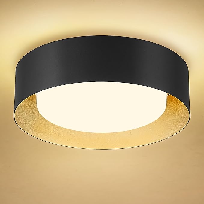 AUTELO 16" Black Ceiling Light, LED 5CCT Ceiling Light Flush Mount with Frosted Glass in Black Finish, Light Fixtures Ceiling Mount for Bedroom, C3336-40 BKLED