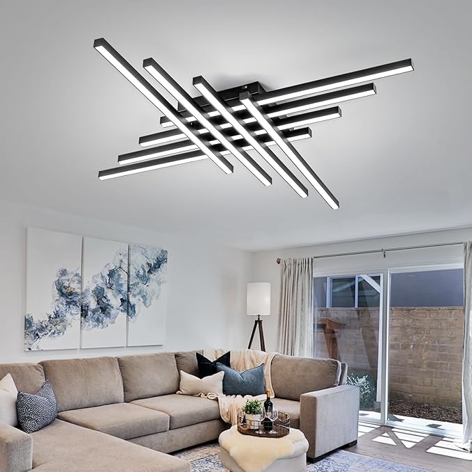 JAYMP 45.7" Modern Ceiling Light with Remote, Black Sputnik Ceiling Lamp, 128W Dimmable LED Lighting Fixture for Dining Room, Living Room, Kitchen Island, 8 Lights