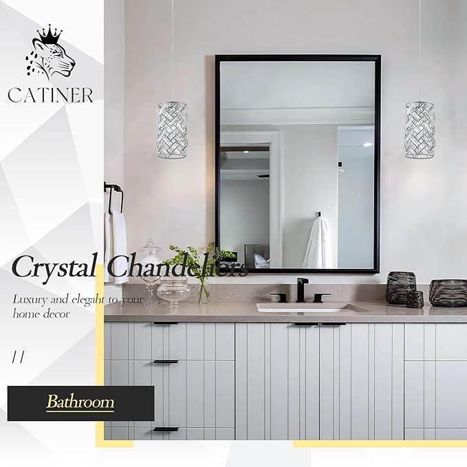 CATINER Modern Chrome Pendant Lighting, Mini Crystal Chandelier, Adjustable Pendant Light Fixture for Kitchen Island, Dining Room, Bedroom