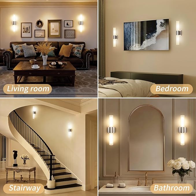 Kalium Bathroom Wall Sconce Fixture, 21 Inch Modern Vanity Lights with Frosted Glass Shade, Indoor Sconces Lighting Wall Decor Lamps for Bathrooms Living Room Stairs Bedroom (Silver)