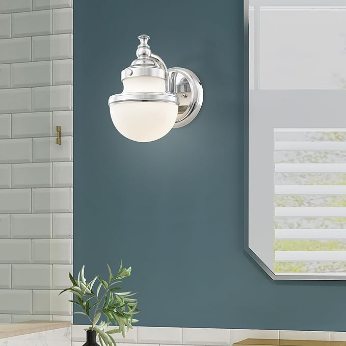 Livex 5711-05 Transitional One Light Bath Vanity from Oldwick Collection Finish, Polished Chrome