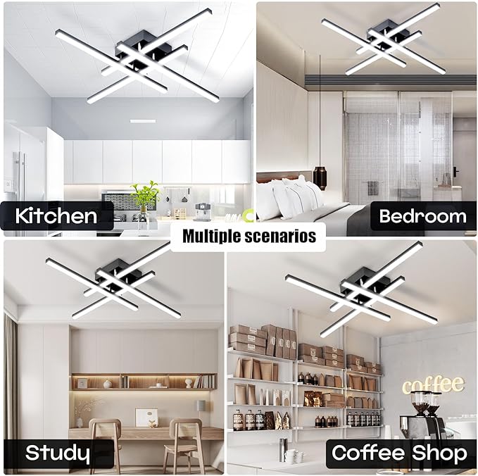 Modern LED Ceiling Light Fixture, 27.5Inch Flush Mount Ceiling Light for Bedroom ‎Kitchen Living Room Bathroom Garage Farmhouse Dining Hallway Black 6500k Cold Light