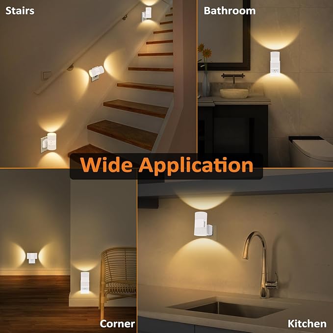 Night Lights Plug into Wall, 90° Rotatable Plug in Night Light with Dusk to Dawn Sensor, 0-100LM Dimmable Wall Light, 3000K Soft Glow Led Nightlight for Bedroom Bathroom Hallway Stairway, 2 Pack