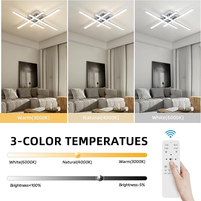 CANEOE Modern LED Ceiling Light Fixture 38W Dimmable Flush Mount Ceiling Light with Remote Sliver Close to Ceiling Lamp for Bedroom Living Room Kitchen Modern Light Fixtures Ceiling