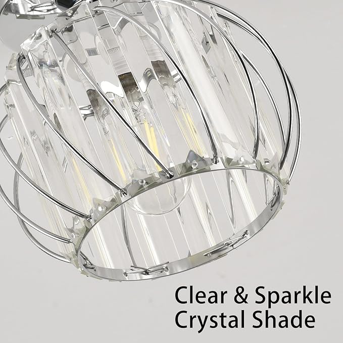 Crystal Semi Flush Mount Ceiling Light, Silver Crystal Chandelier for Kitchen, Hallway, Dining Rooms, Living Rooms, Bar, Farmhouse, 7.4 x 7.4 x 4.7 inches