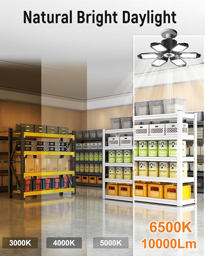 Adiding LED Garage Light w/ 6 Deformable Panels Basement Lighting, 6 Pack, Screw into E26 E27 Bulb Socket, Super Bright 6000 High Lumen, 6500K, Shop, Shed, Gym, Attic, Utility, Bay