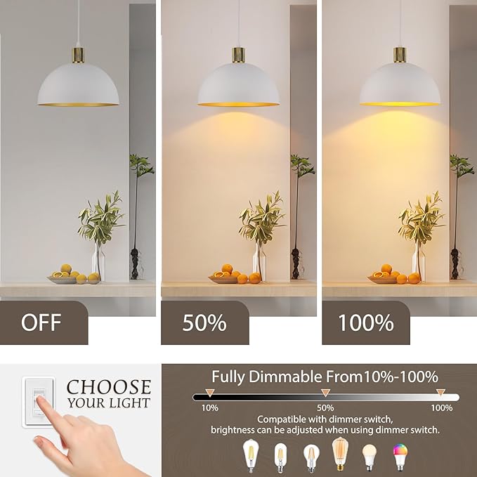 White Gold Pendant Lights Kitchen Island, 11.8" Modern Dome Pendant Light Fixtures Farmhouse Hanging Lights for Dining Room Hallway Sink Entryway