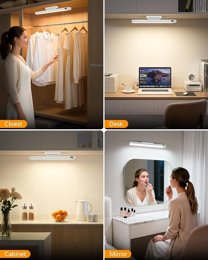WILLED 5W Motion Sensor Led Light Bar, Eye-Care Rechargeable Closet Light with Battery Level Display, Makeup Lighting, Motion Sensor Light Indoor for Cabinet, Closet, Desk and Bathroom