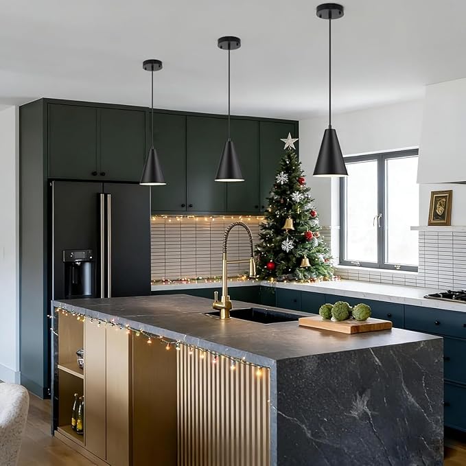 Black Pendant Lights, 3 Pack Industrial Metal Hanging Lamp Modern Vintage Farmhouse Pendant Lighting Fixtures for Kitchen Island Dining Room Bedroom