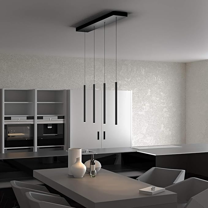 CANALIS 4 Mini Pendant Lighting Black - LED Hanging Light Fixture for Kitchen Island, Bar, Foyer - Cluster Pendants - Dimmable, Adjustable Wire, Lamp Bulb Included