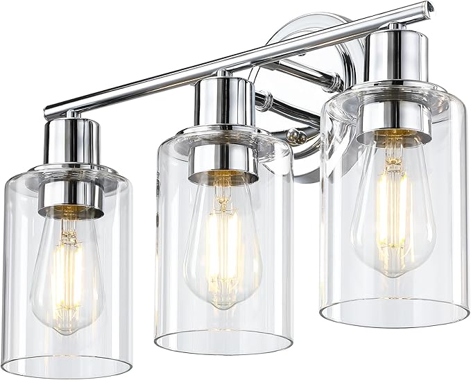 3-Light Chrome Bathroom Light Fixtures Over Mirror,Chrome Vanity Lights for Cabinet, 3 Bulb Bathroom Wall Sconce Light Fixture for Sink