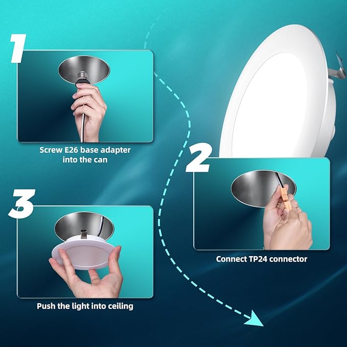 FREELICHT 6 Pack 4 Inch Retrofit LED Recessed Lighting, Selectable 2700K/3000K/4000K/5000K/6000K, Dimmable Flat LED Can Lights, 7W=60W, 700LM, IC & Damp Rated, ETL & FCC, White