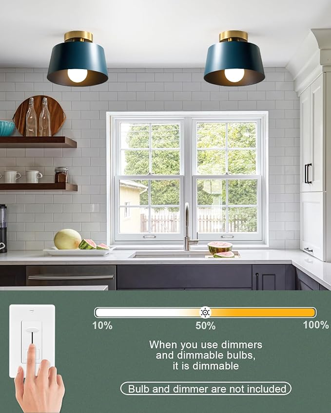 Ceiling Light Fixture, Hallway Ceiling Light with Gold Plate and Matte Black Shade, Modern Simple Style Porch Light Fixtures Semi Flush Mount (Blue)