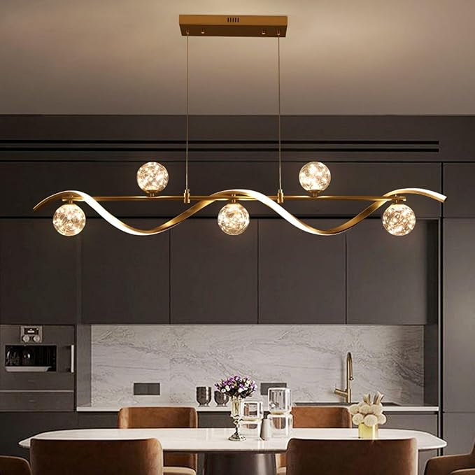 homary Kitchen Island Light with Glass Globes, 51.2" Gold Chandelier Dimmable Linear Pendant Light, Adjustable Height, Dining Room Fixture for Table, Bar or Kitchen Island