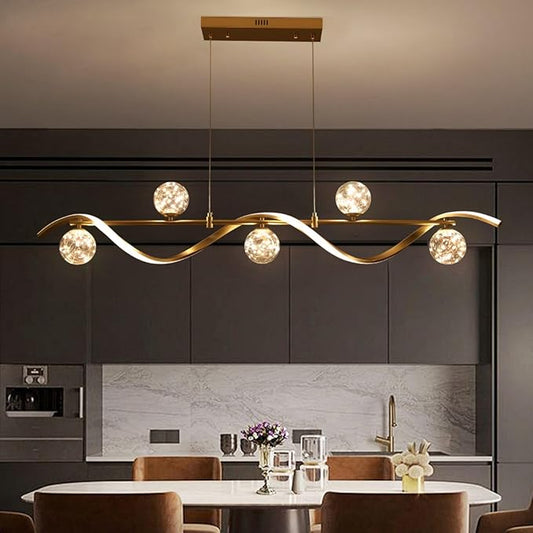 homary Kitchen Island Light with Glass Globes, 51.2" Gold Chandelier Dimmable Linear Pendant Light, Adjustable Height, Dining Room Fixture for Table, Bar or Kitchen Island