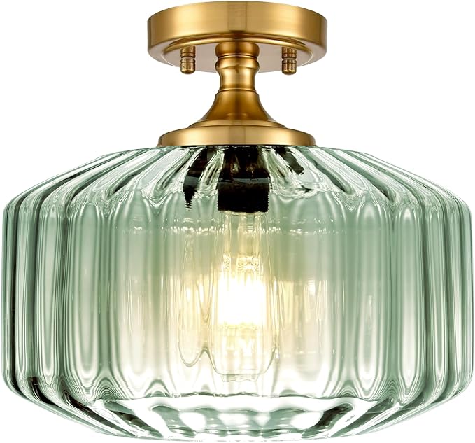 Mint Green Mid Century Modern Close-to-Ceiling Light 11.02" Vintage Flush Mount Light Fixture with Thickened Glass for Hallway, Kitchen, Corridor, Entryway Lighting