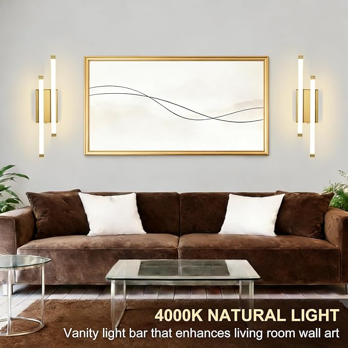 Bathroom Vanity Light Bar, 24 Inch Modern LED Bath Light, 18W 3 CCT 3000K 4000K 6000K Dimmable Hardwired Acrylic Vanity Light Bar Over Mirror, Gold, Bathroom, Bedroom, Hallway, Powder Room, Washroom