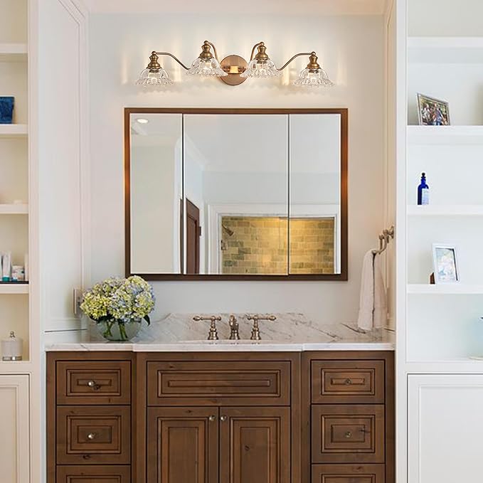XIEDUN Brass 4 Light Vanity Lights for Bathroom Vanity Light Fixtures Bathroom Light Fixture