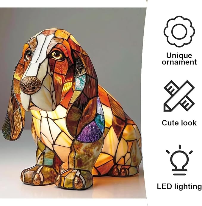Neioaas Basset Hound Lamps - Retro Dogs Stained Resin Tabletop Night Light, Dog Series Art Night Light, 3D Cute Pet Dogs Themed Lamp LED Table Lamps, Fun Gift for Dog Lovers
