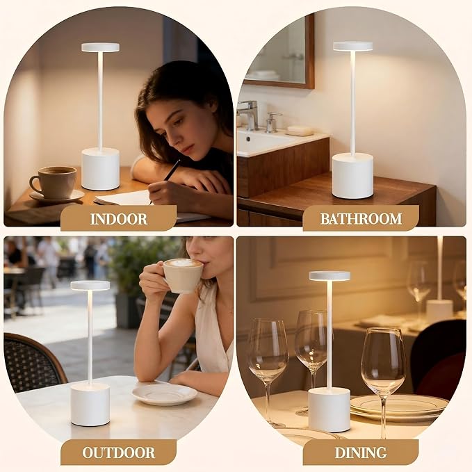 AUDLES Cordless Table Lamp – 2 Pack Rechargeable Table Lamps, 5000mAh Battery Operated Lamp with 3-Color Dimmable Light, Outdoor Table Lamp for Bedroom, Restaurant, Patio, Home Décor (White)