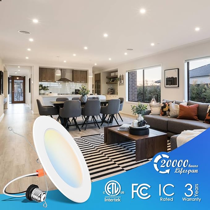 LVWIT 6 Inch LED Recessed Lighting 48 Pack, Slim Can Lights with White Cover, 5CCT Color Selectable, Dimmable Downlight with E26 Conversion Kit