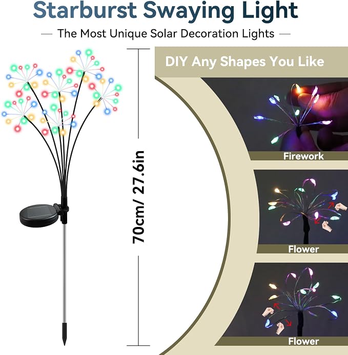 Slyuexu Solar Garden Lights 2 Pack Waterproof Swaying Starburst Light Solar Outdoor Lights for Yard Patio Walkway Pathway Party Wedding Decoration, Unique Gifts for Women, Multicolor