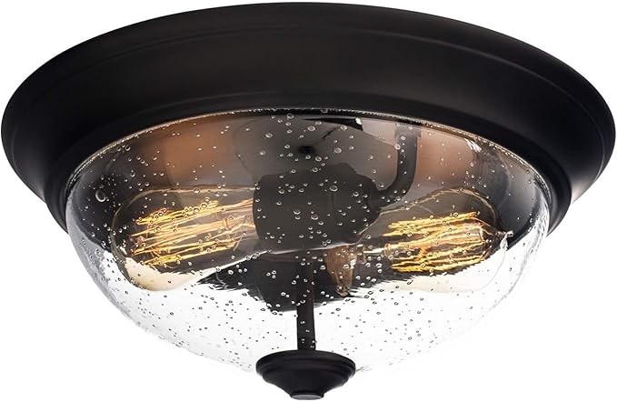 Prominence Home 13 Inch Elegant Flush Mount Ceiling Light, Seeded Glass Lighting Fixture, Bedroom or Living Room, Madalyn, 51381-31, Oil Rubbed Bronze